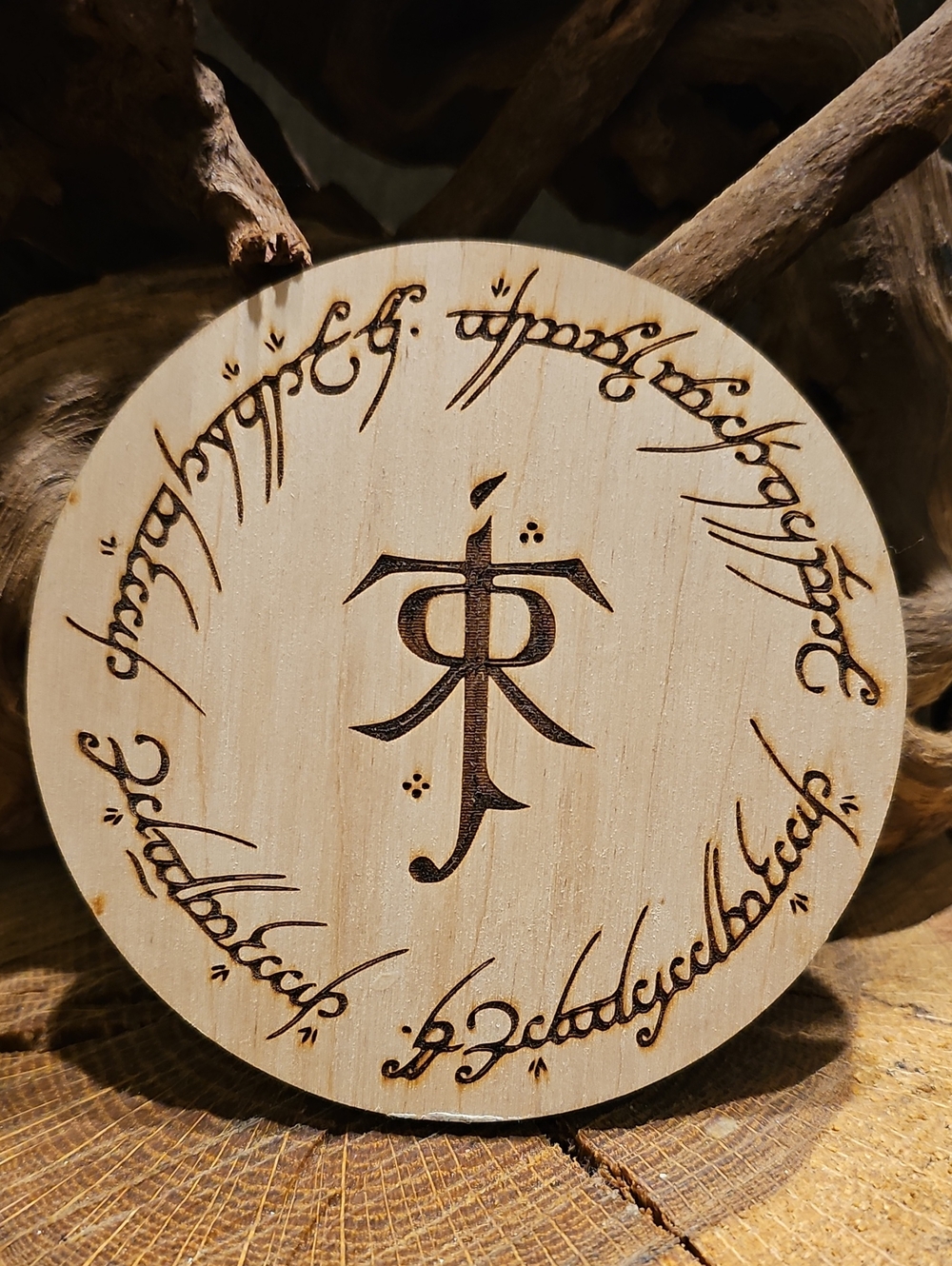 Bundle Me!: Wooden Tolkien-Inspired Lord Of The Rings Round Plack, Elvish Script